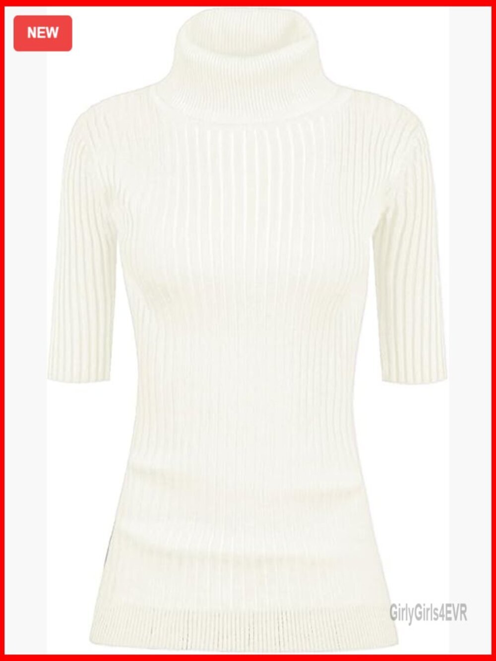 Women Turtleneck Half Sleeve Highly Stretchy Ribbed Knit Fitted Sweater